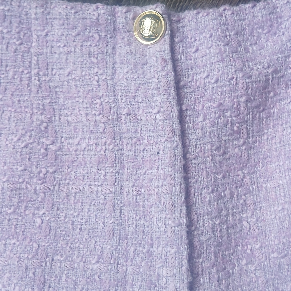Zara Lilac Purple Tweed Textured High Waisted Bermuda Shorts gold button Size L - Picture 6 of 14